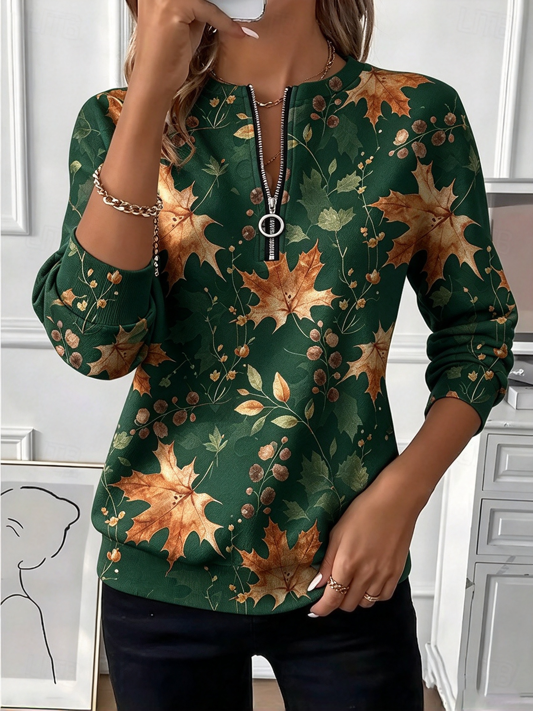 🍁 Fall Maple Leaf Half-Zip Top