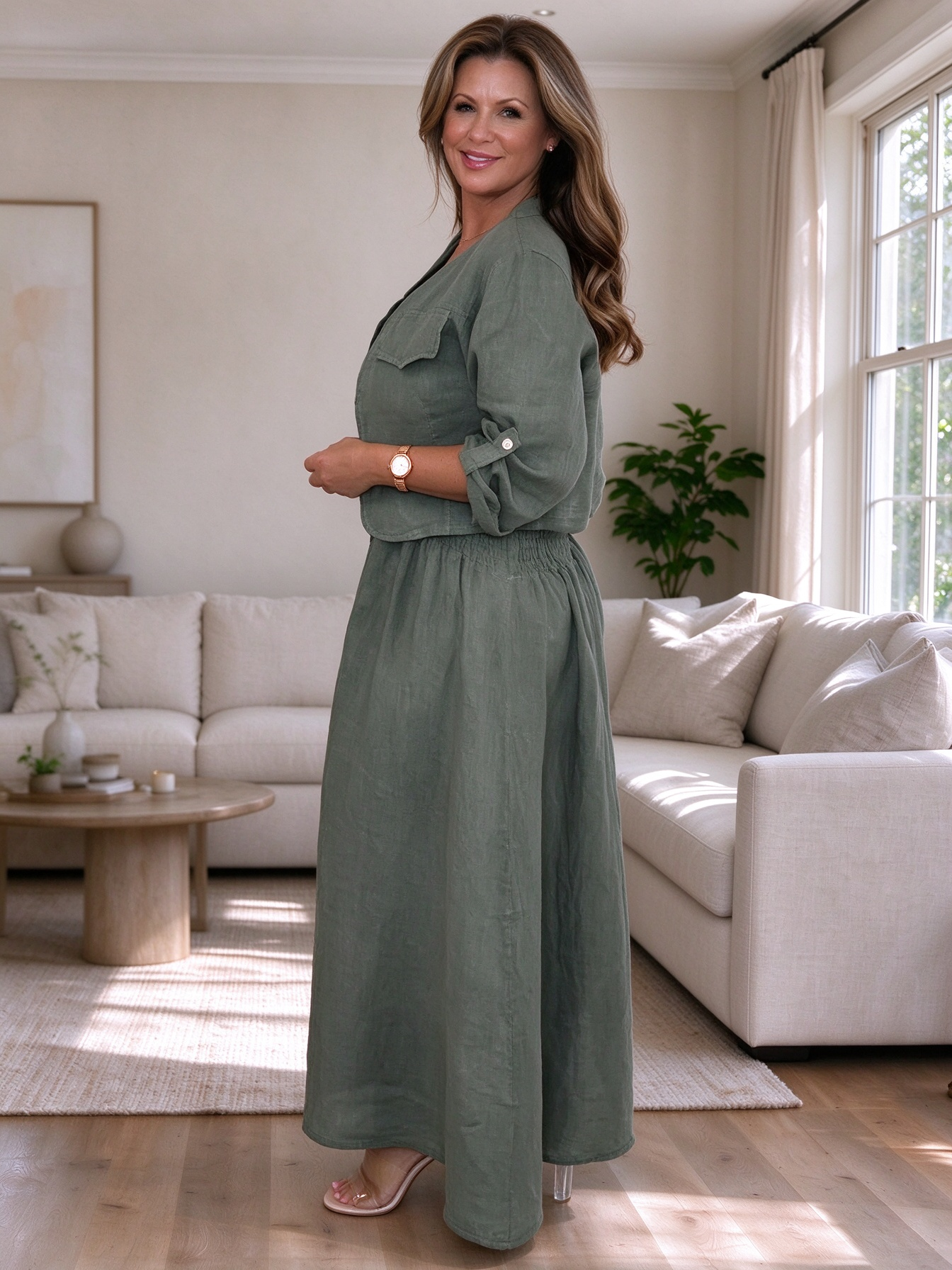 CLEARANCE🔥 Linen Smocked Dress With Over Jacket Two-piece Set