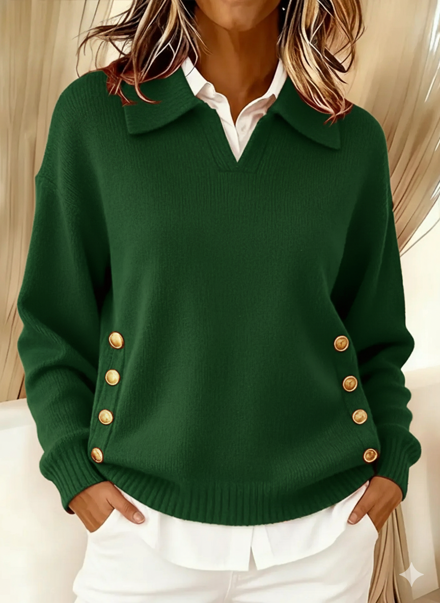 Women's Comfortable Metal Buckle Pullover Knit Sweater