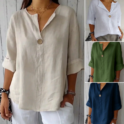 CLEARANCE SALE🔥 Loose T-shirt Women's V-neck Cotton Button Top