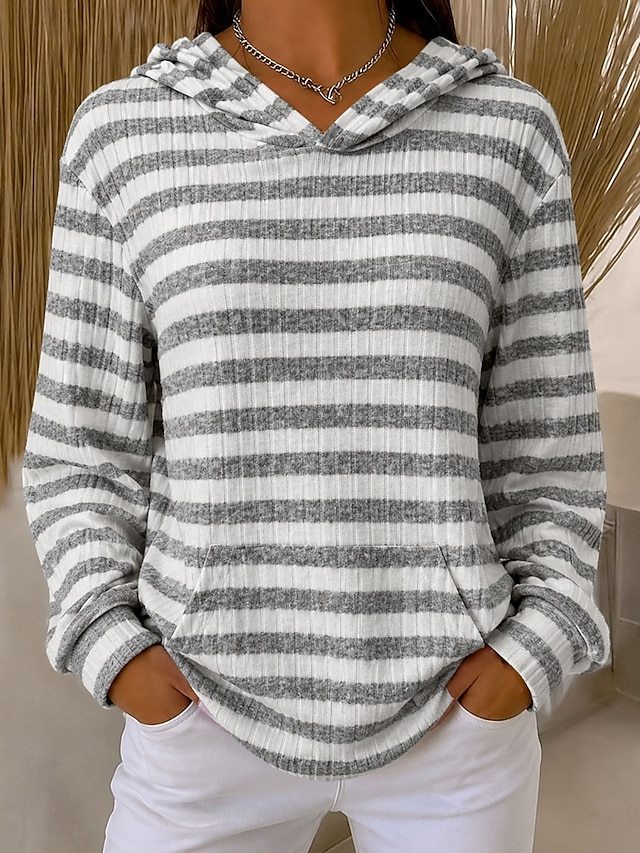 Women's Pullover Hoodie Sweatshirt Striped Casual Long Sleeve Hooded Regular Tops