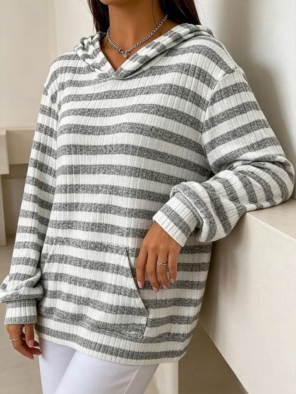 Women's Pullover Hoodie Sweatshirt Striped Casual Long Sleeve Hooded Regular Tops