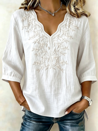 Women's Floral Cotton-Linen Casual T-Shirt