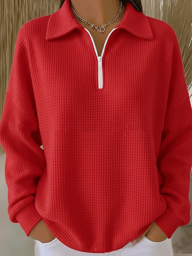 Women's Pullover Sweatshirt Plain Casual Long Sleeve Half Zip Regular Tops Casual Dailywear White Red Orange Fall Winter