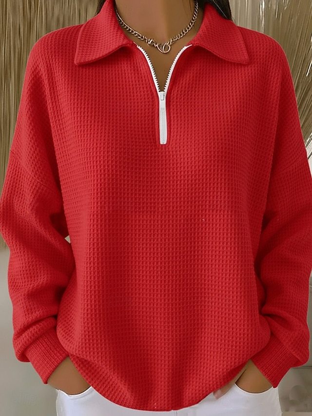 Women's Pullover Sweatshirt Plain Casual Long Sleeve Half Zip Regular Tops Casual Dailywear White Red Orange Fall Winter