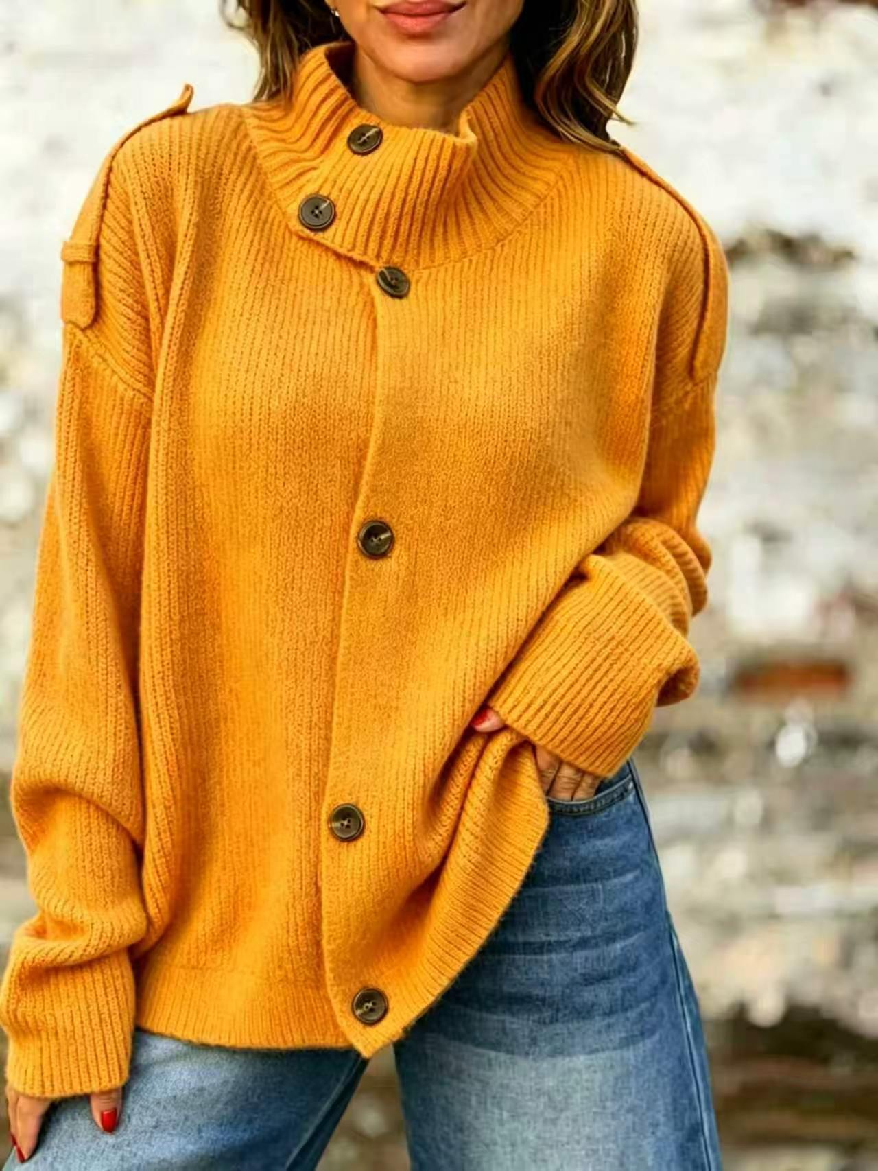 Stand Collar Buttoned Knit Cardigan Sweater Coat