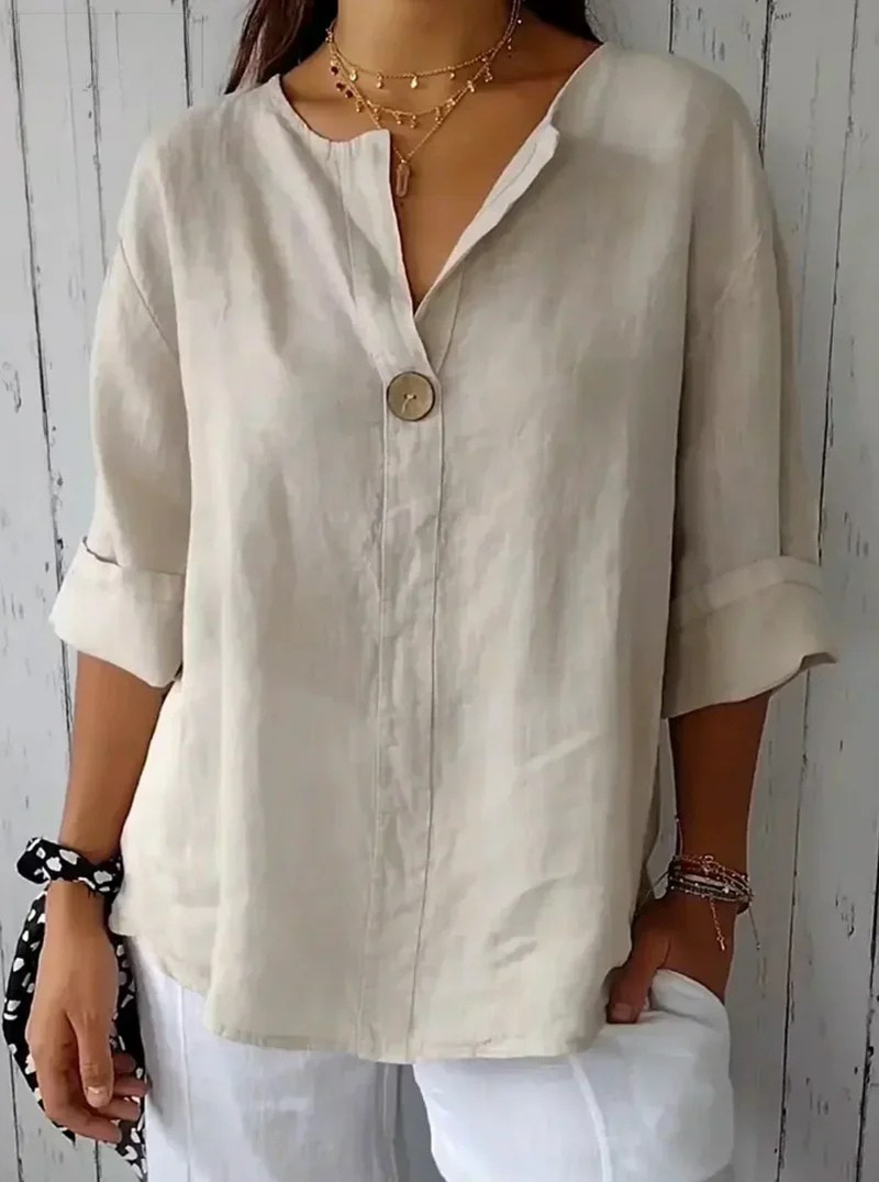 CLEARANCE SALE🔥 Loose T-shirt Women's V-neck Cotton Button Top