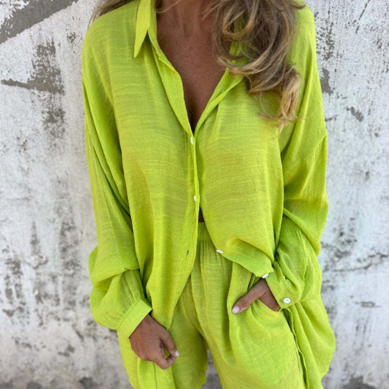 ✨Most Comfortable✨Women's Casual Long Sleeve Shirt & Shorts Two-Piece