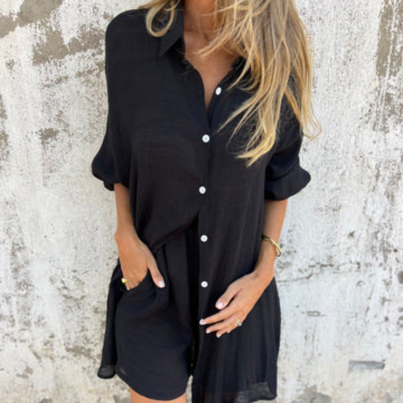 ✨Most Comfortable✨Women's Casual Long Sleeve Shirt & Shorts Two-Piece