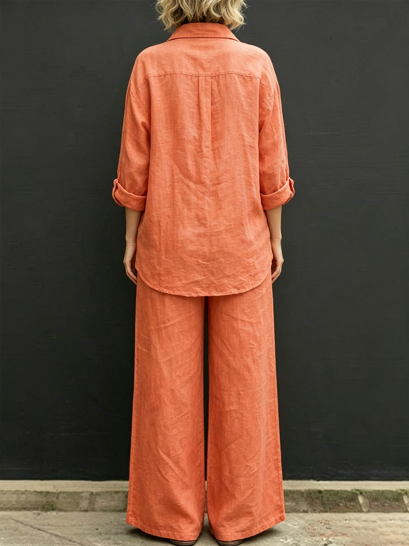 Women's Linen Blend Shirt Wide Leg Pants Set Relaxed Casual Resort Outfit