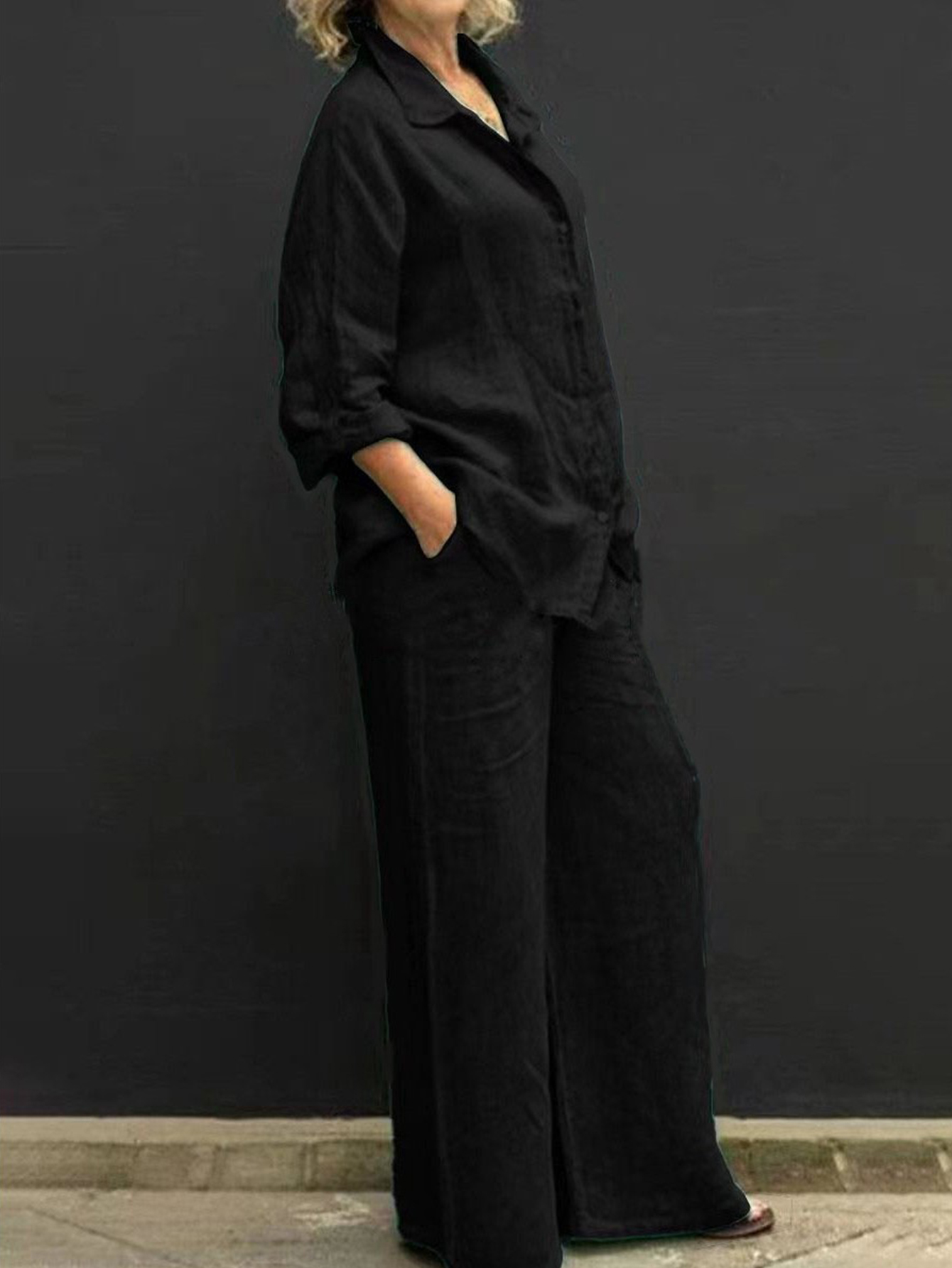 Women's Linen Blend Shirt Wide Leg Pants Set Relaxed Casual Resort Outfit