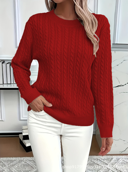 Cable Knit Crew Neck Long Sleeve Sweater