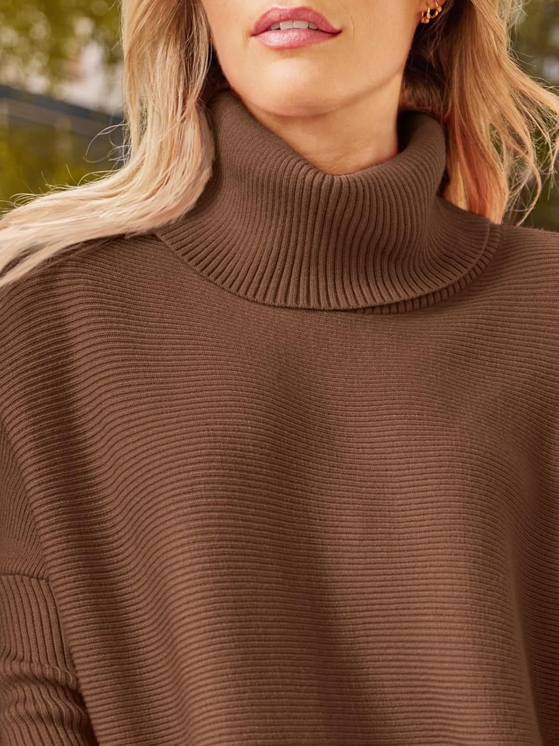 Women's Turtleneck Oversized Sweaters Long Batwing Sleeve Spilt Hem Tunic Pullover Knit Tops