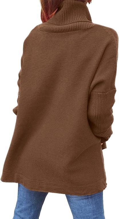 Women's Turtleneck Oversized Sweaters Long Batwing Sleeve Spilt Hem Tunic Pullover Knit Tops