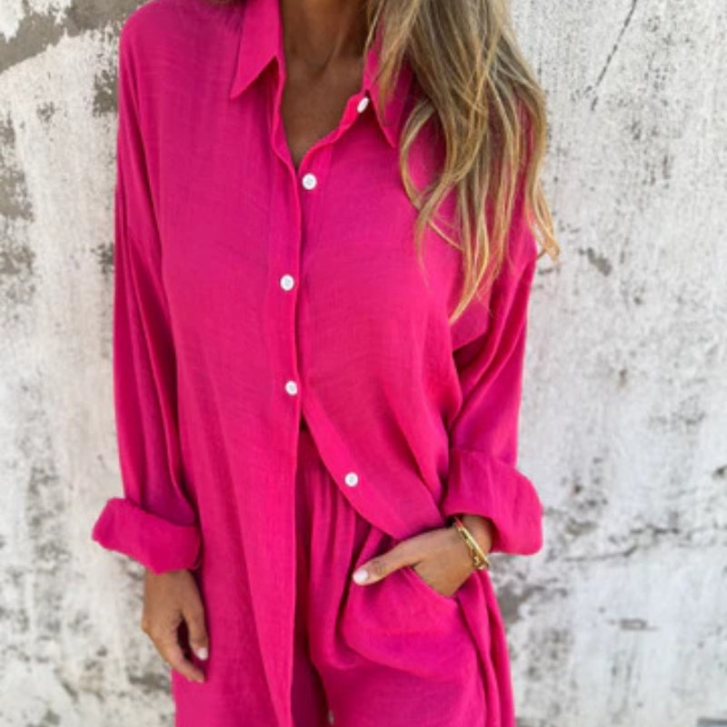 ✨Most Comfortable✨Women's Casual Long Sleeve Shirt & Shorts Two-Piece