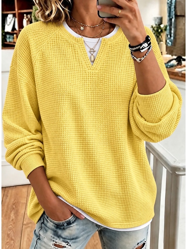 🧑‍✈️ BUY 2 FREE SHIPPING🧑‍✈️   Women’s Casual Waffle Knit Top Crewneck Faux Two-Piece Long Sleeve Blouse