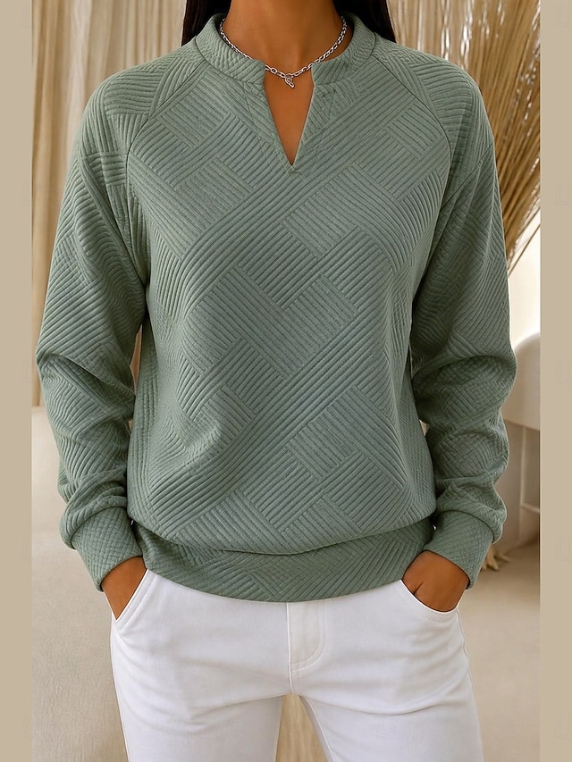 🧑‍✈️ BUY 2 FREE SHIPPING🧑‍✈️   ✨Women’s Casual Textured Top Split V-Neck Long Sleeve Relaxed Blouse