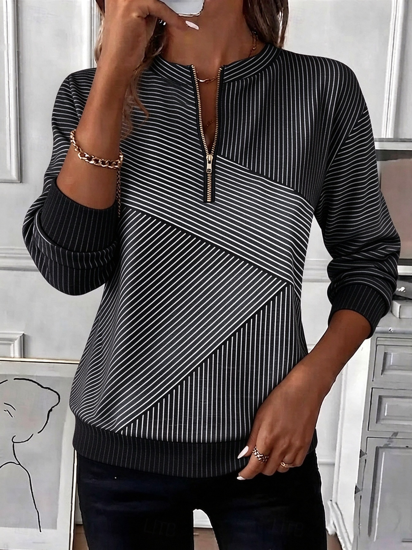 🔥❤️‍Black Friday Best-Sellers🎃❤️‍ ✨Striped Half-Zip Round Neck Top