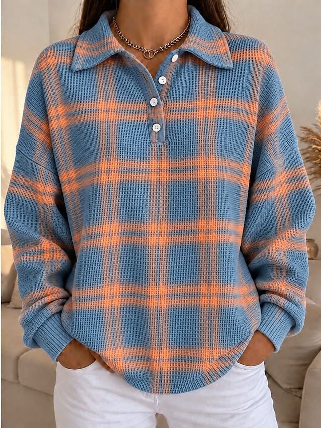🔥Women's Plaid Half-Placket Casual Top