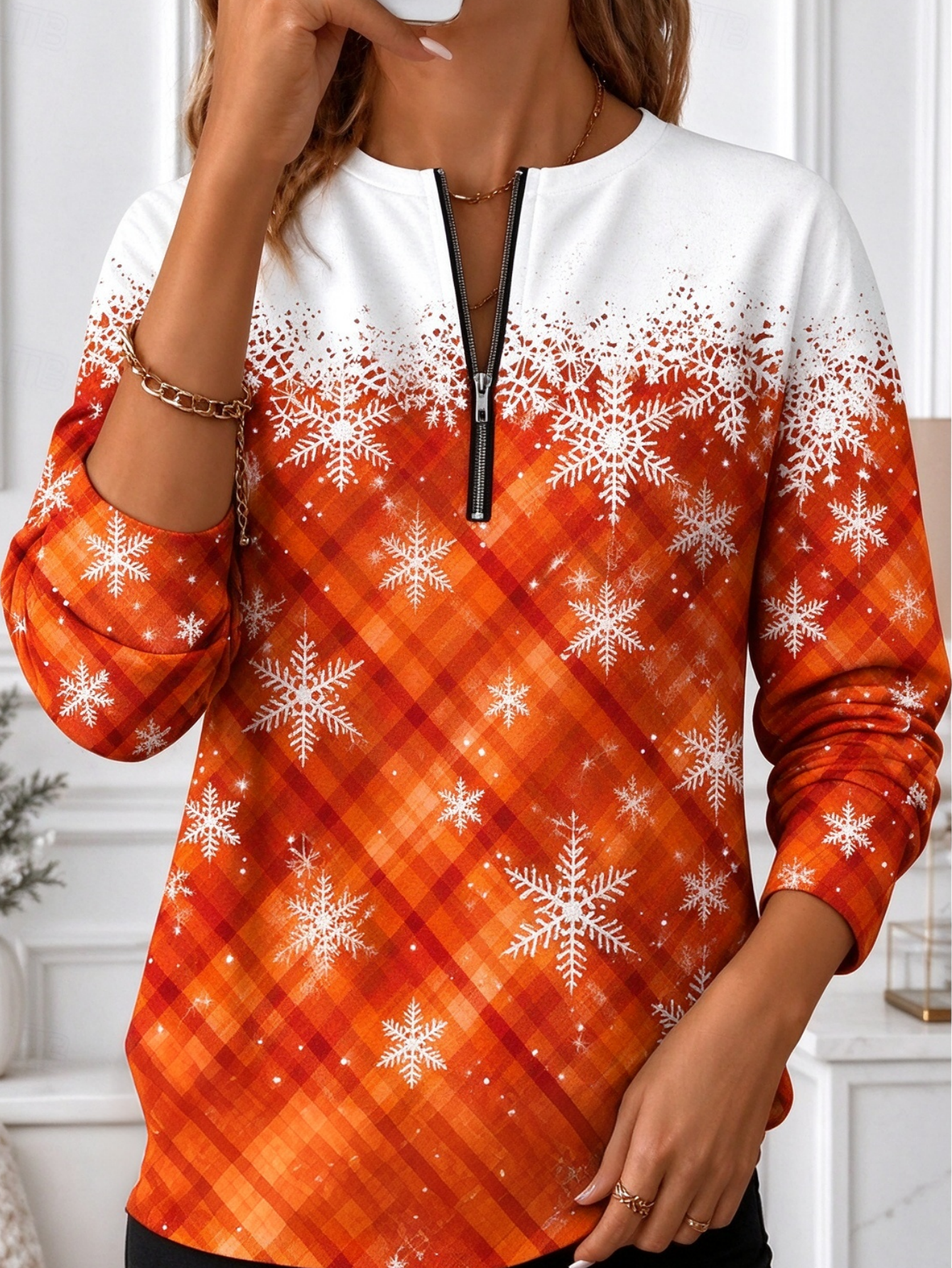 🔥 Christmas Sale|  🔥Christmas Snowflake Gradient Half-Zip Top