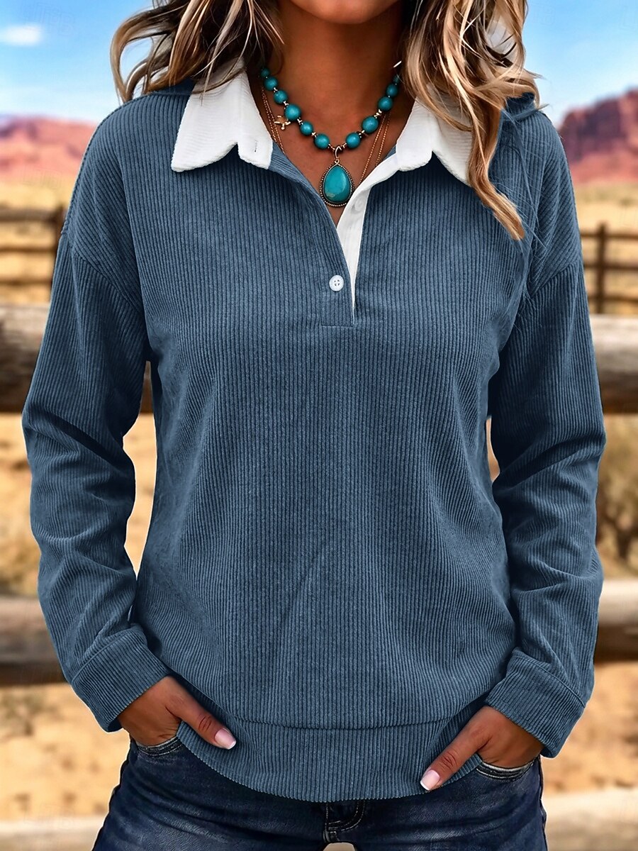 🟢 Western Corduroy Collared Top