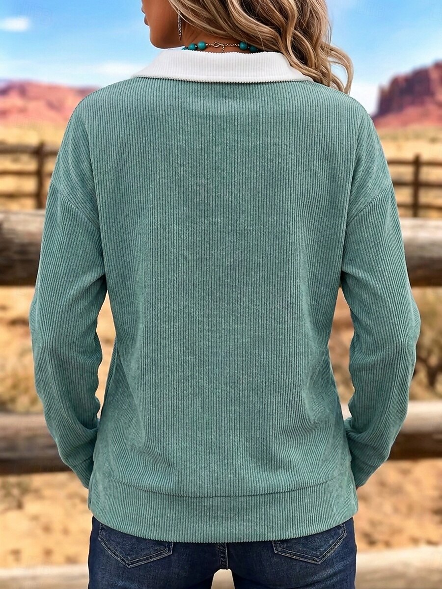 🟢 Western Corduroy Collared Top