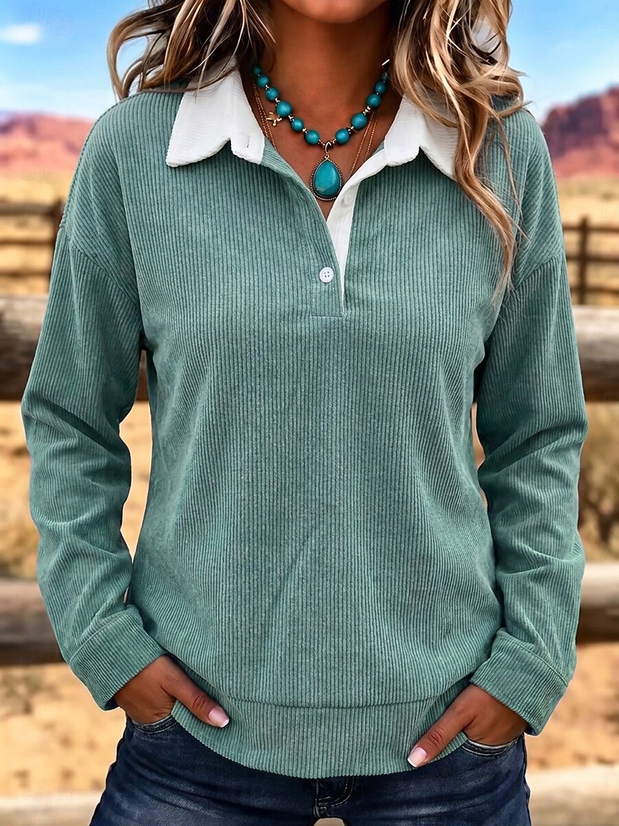 🟢 Western Corduroy Collared Top