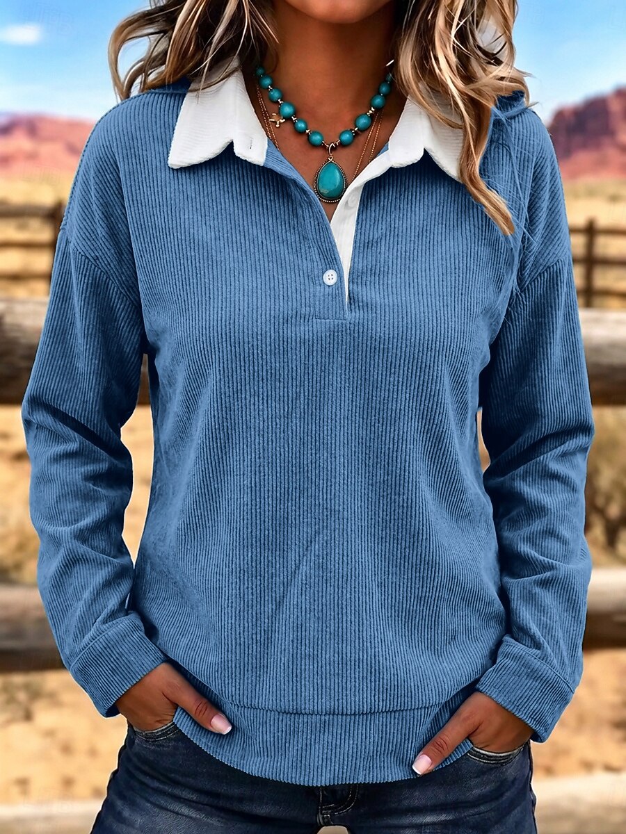 🟢 Western Corduroy Collared Top