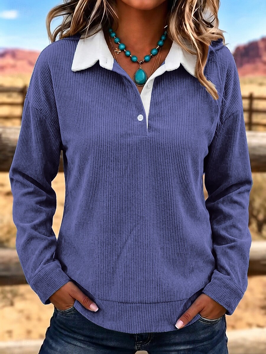 🟢 Western Corduroy Collared Top