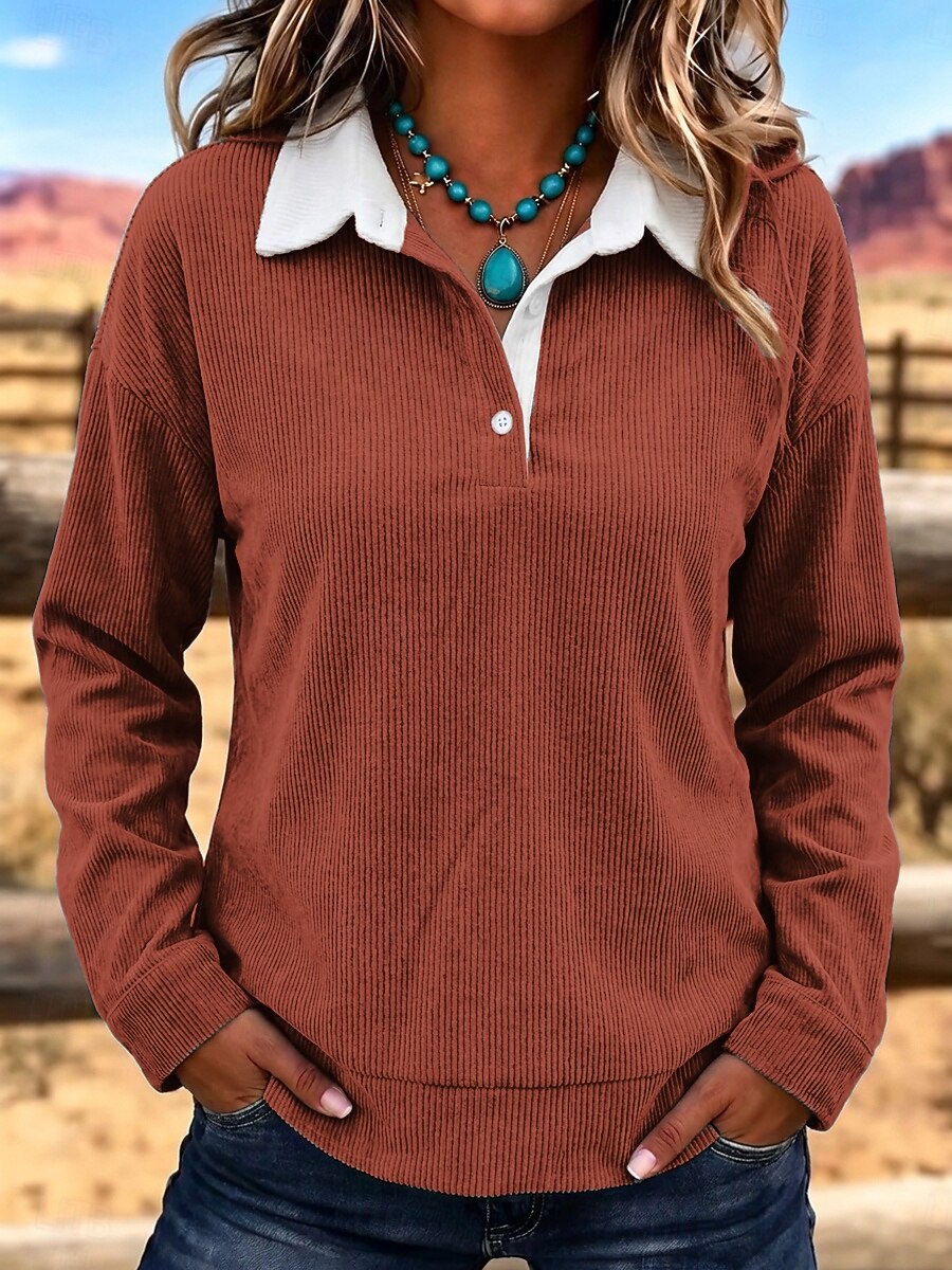🟢 Western Corduroy Collared Top