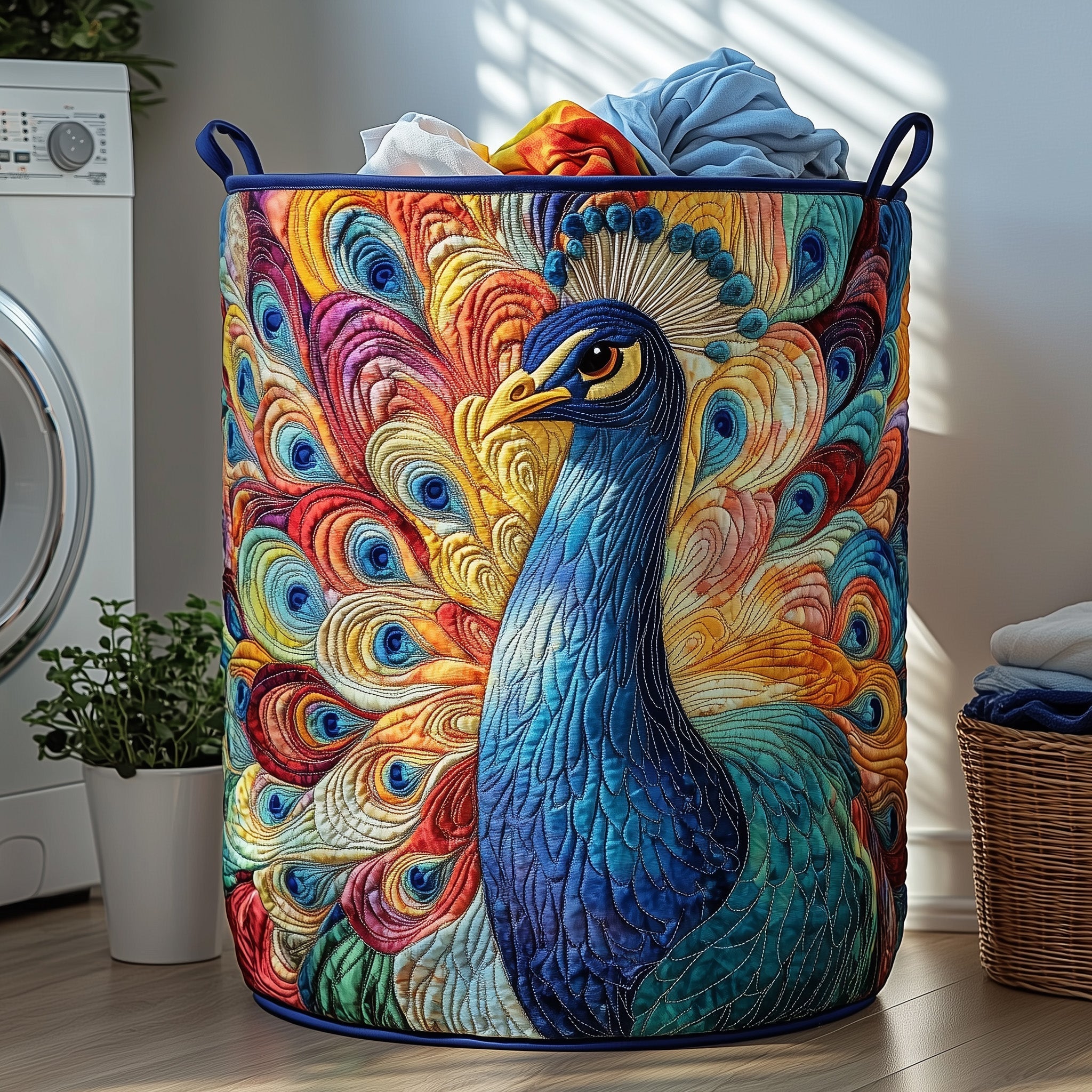 Elegant Peacock Quilted Laundry Basket GFTOHD10177