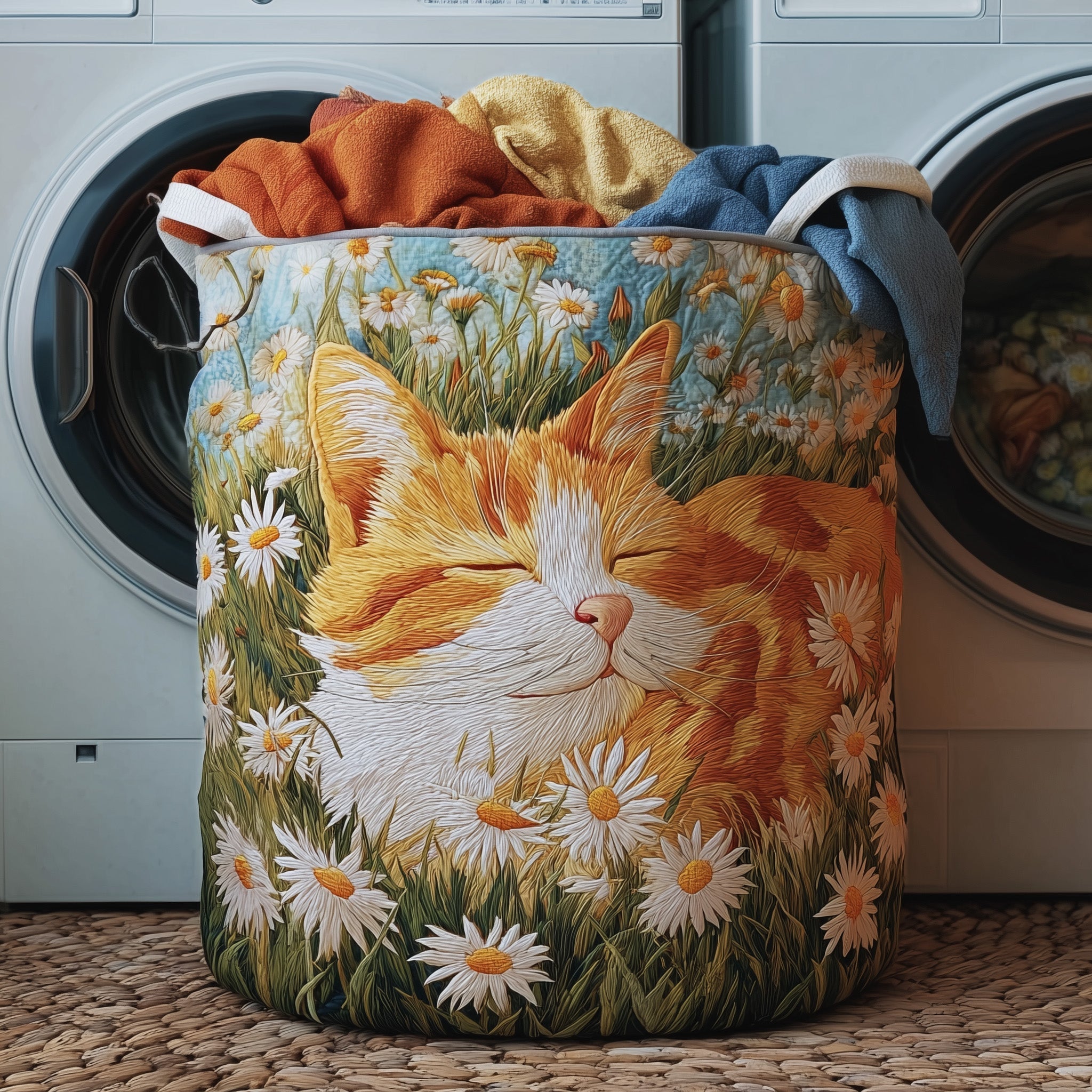 Sleeping Cat Quilted Laundry Basket GFTOMA3735