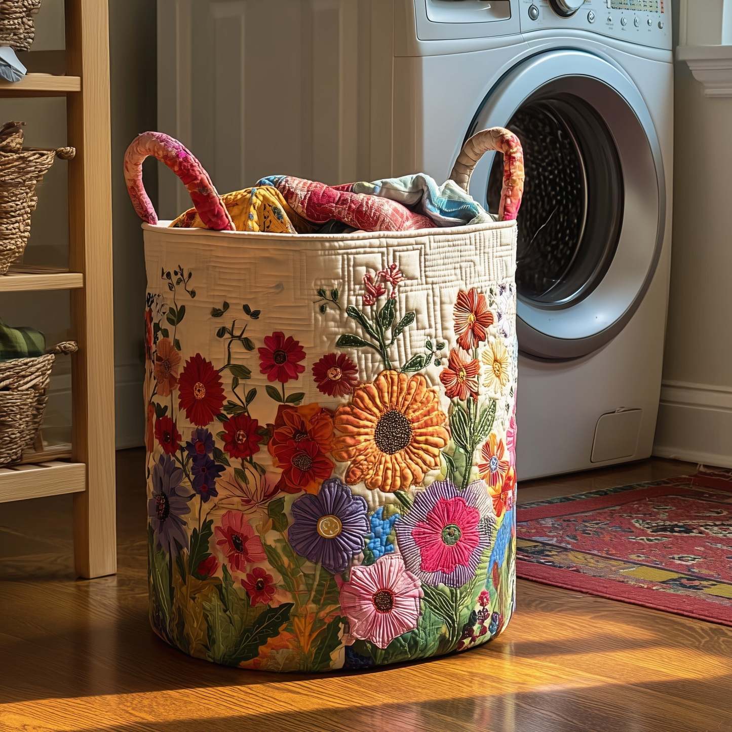 Flower Field Quilted Laundry Basket GFTOTP10985