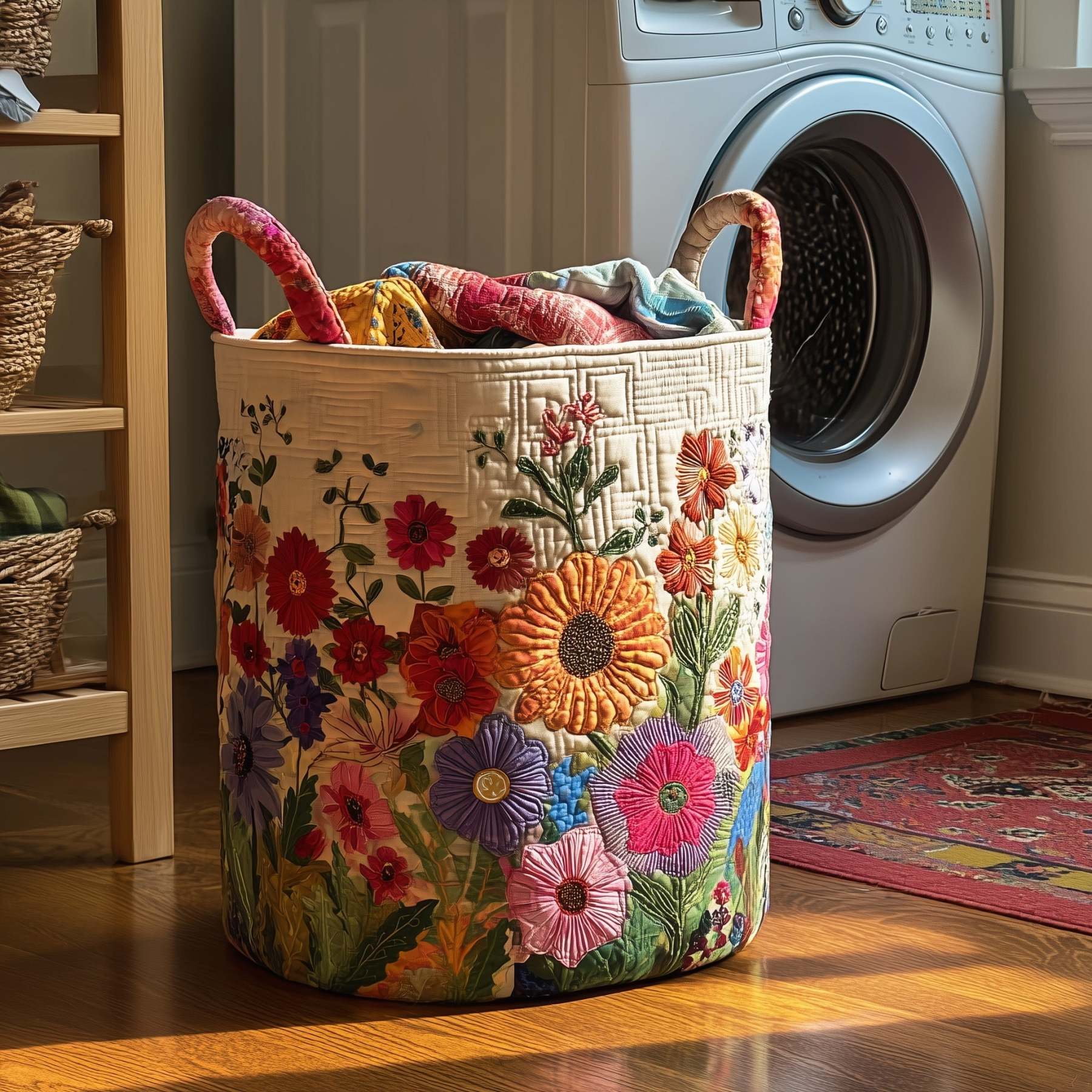 Flower Field Quilted Laundry Basket GFTOTP10985
