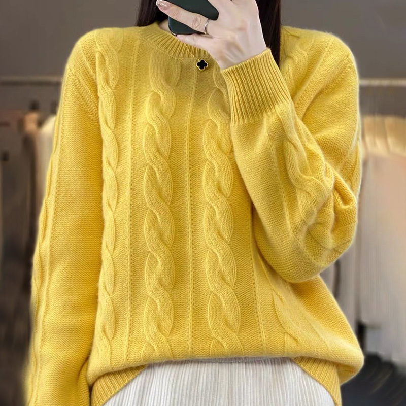 Women’s 100% Mongolian Cashmere Sweater – Classic Crew Neck, Thick Knit Pullover
