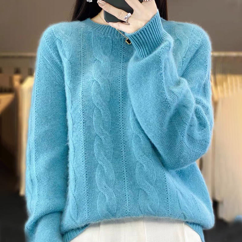 Women’s 100% Mongolian Cashmere Sweater – Classic Crew Neck, Thick Knit Pullover