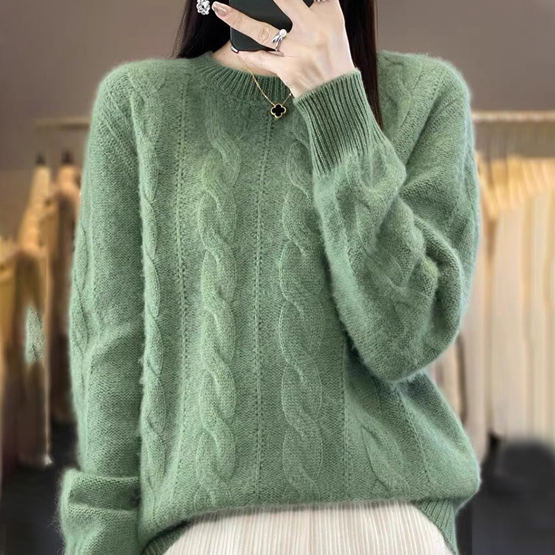 Women’s 100% Mongolian Cashmere Sweater – Classic Crew Neck, Thick Knit Pullover