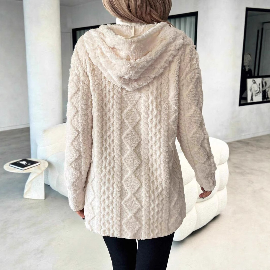 🔥 Textured Fuzzy Hooded Open Front Cardigan