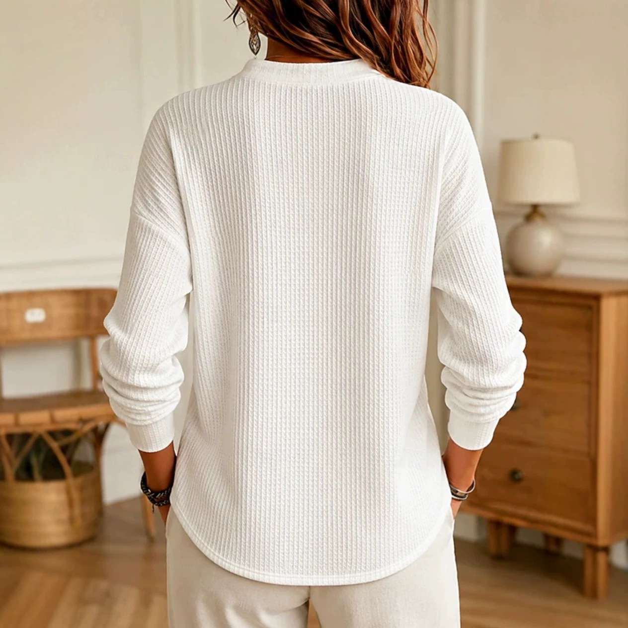 Women's Waffle Knit Henley Long Sleeve Shirts - Casual Stand Collar Button Up Pullover Tops