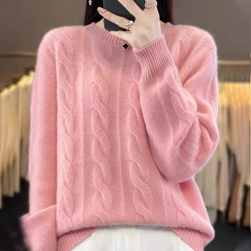 Women’s 100% Mongolian Cashmere Sweater – Classic Crew Neck, Thick Knit Pullover