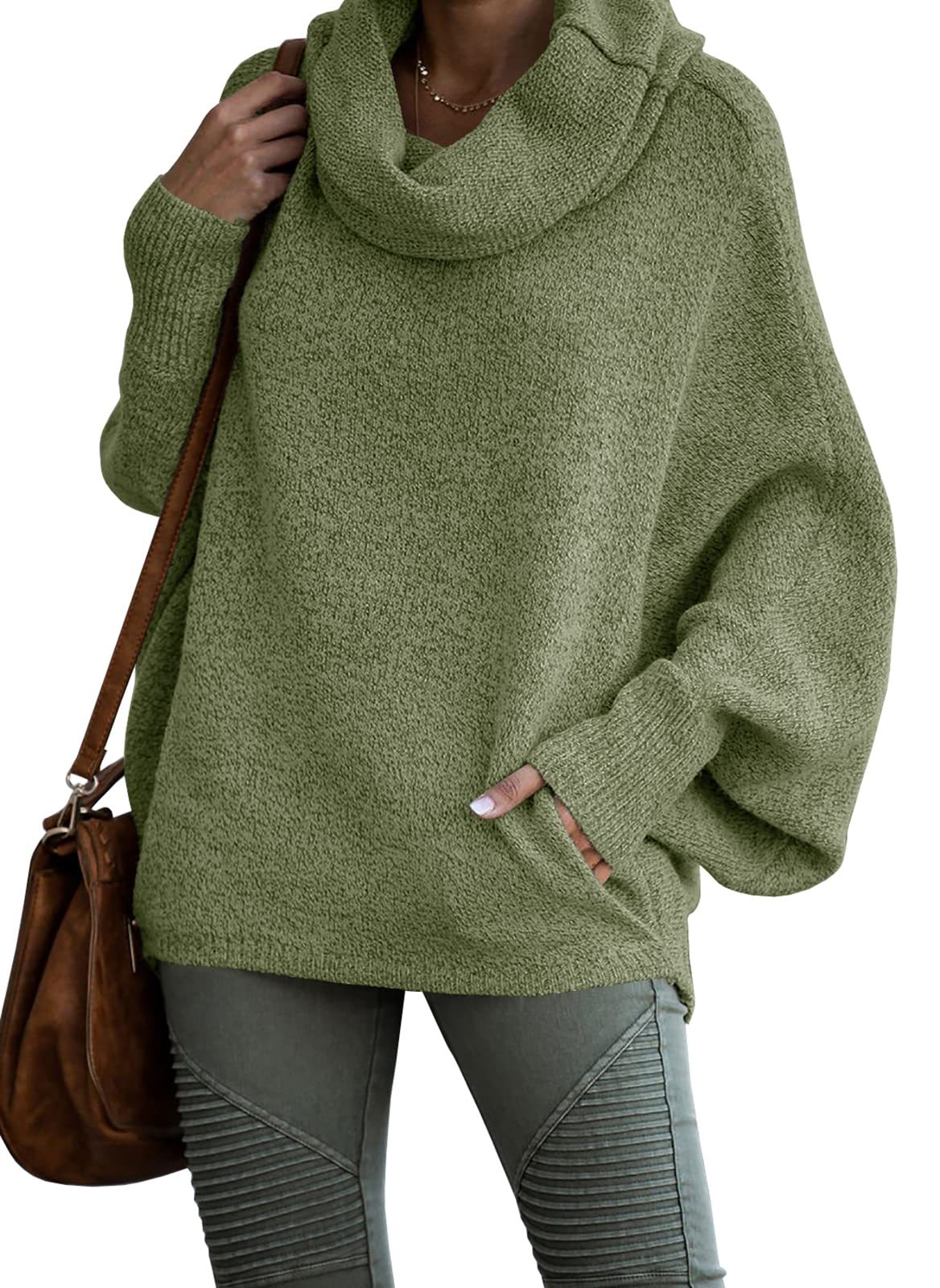 Women's Cowl Neck Batwing Sleeve Pullover Sweater