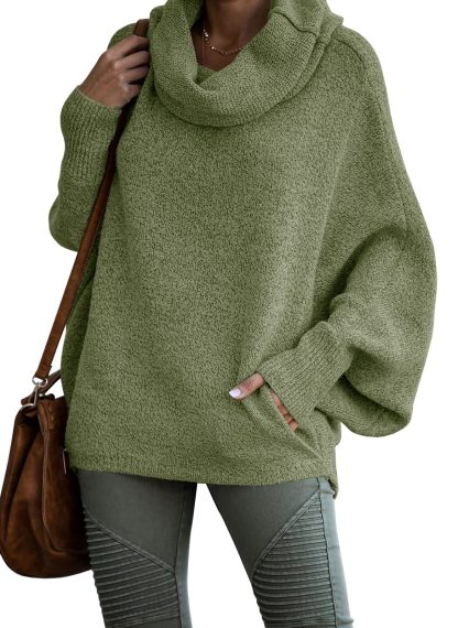 Women's Cowl Neck Batwing Sleeve Pullover Sweater