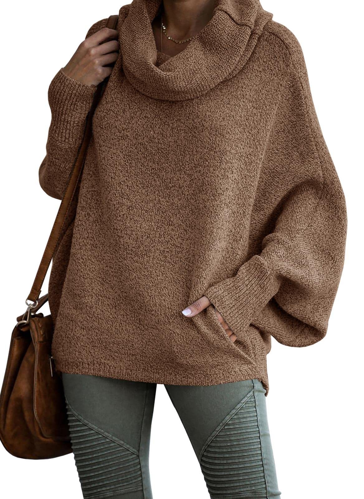 Women's Cowl Neck Batwing Sleeve Pullover Sweater