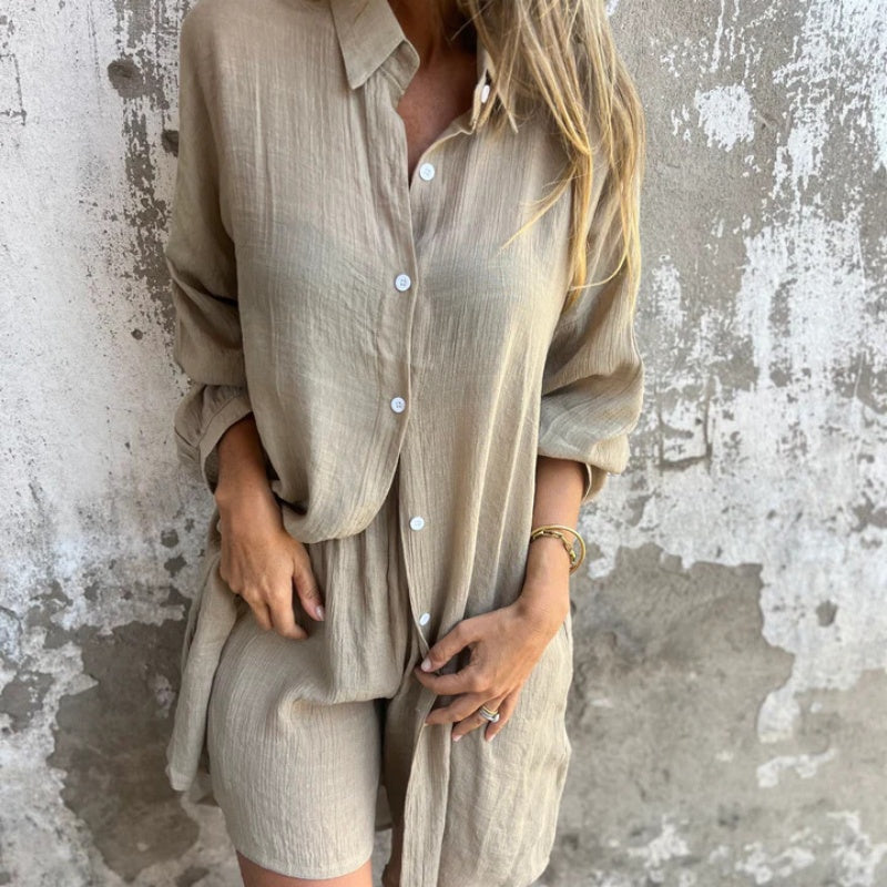 ✨Most Comfortable✨Women's Casual Long Sleeve Shirt & Shorts Two-Piece