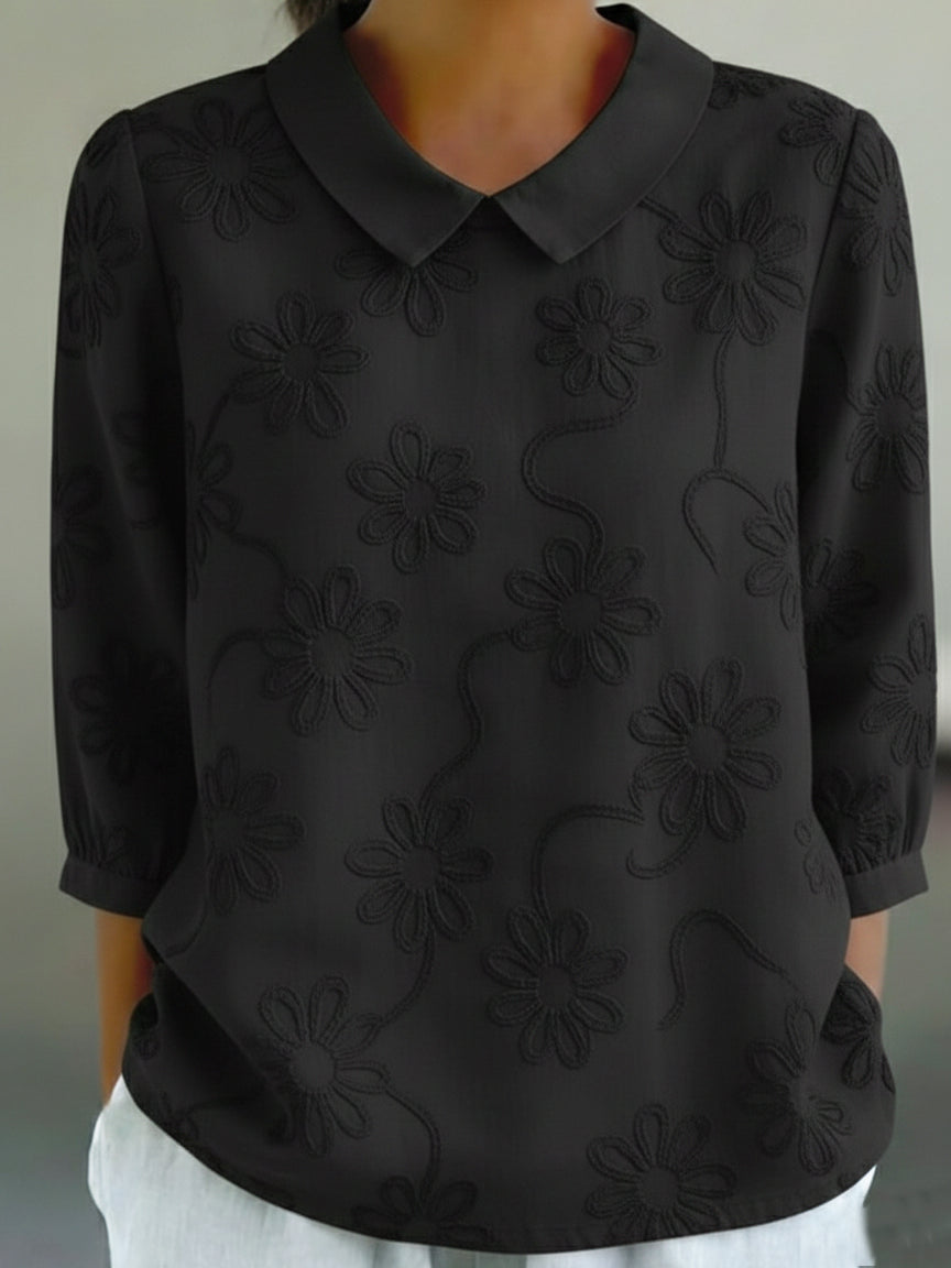 Romantic Floral Embroidered Peter Pan Collar Shirt Blouse