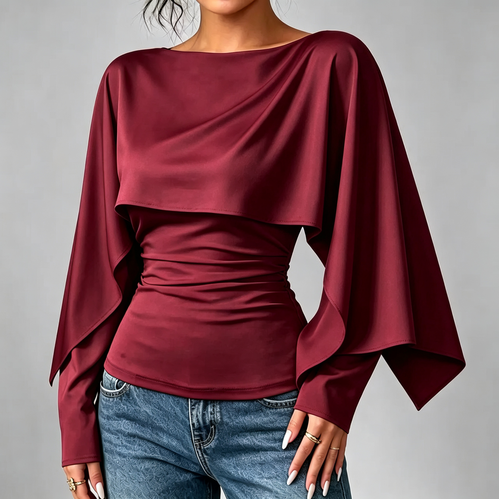 🔥Women's Asymmetric Cape Neck Ruched Blouse