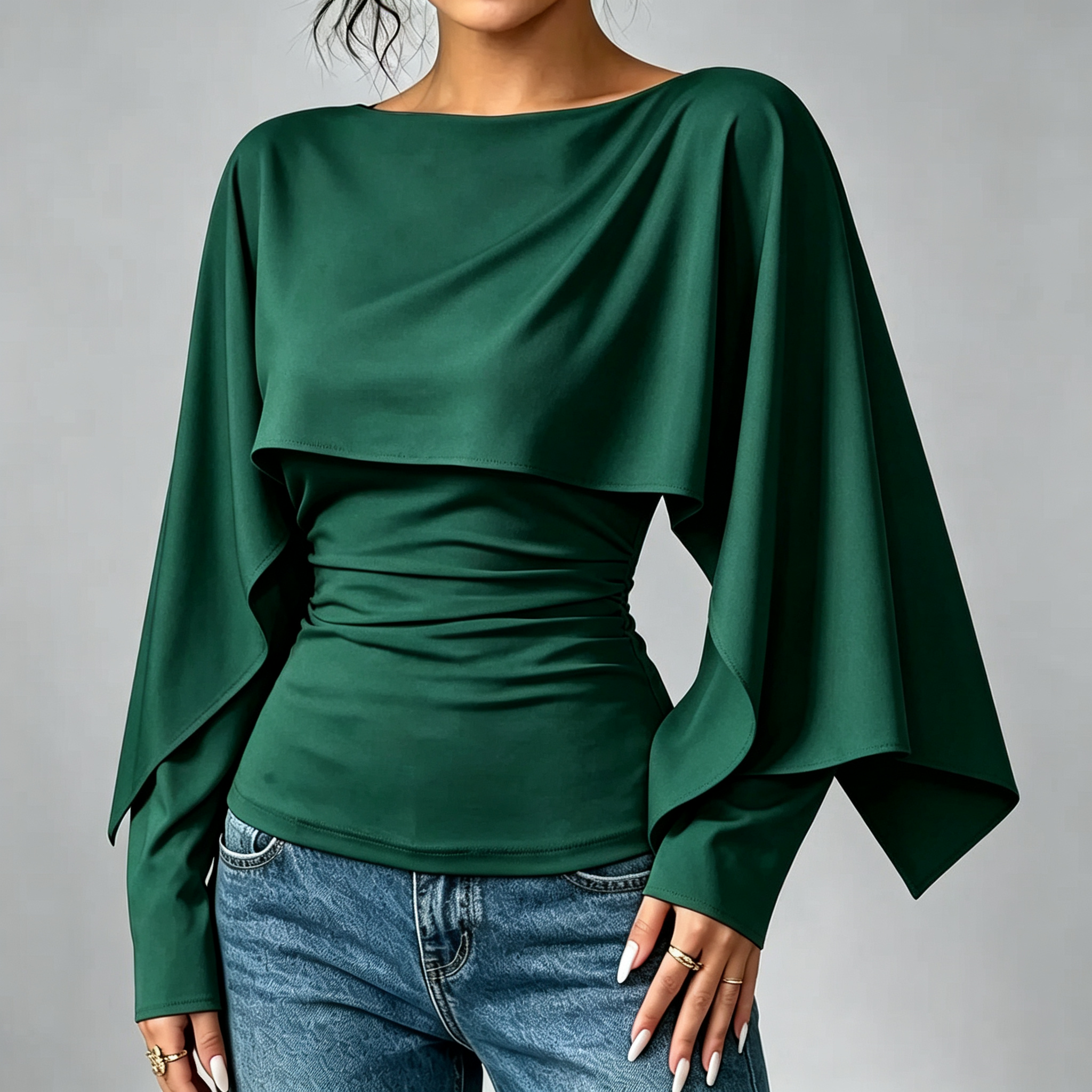 🔥Women's Asymmetric Cape Neck Ruched Blouse