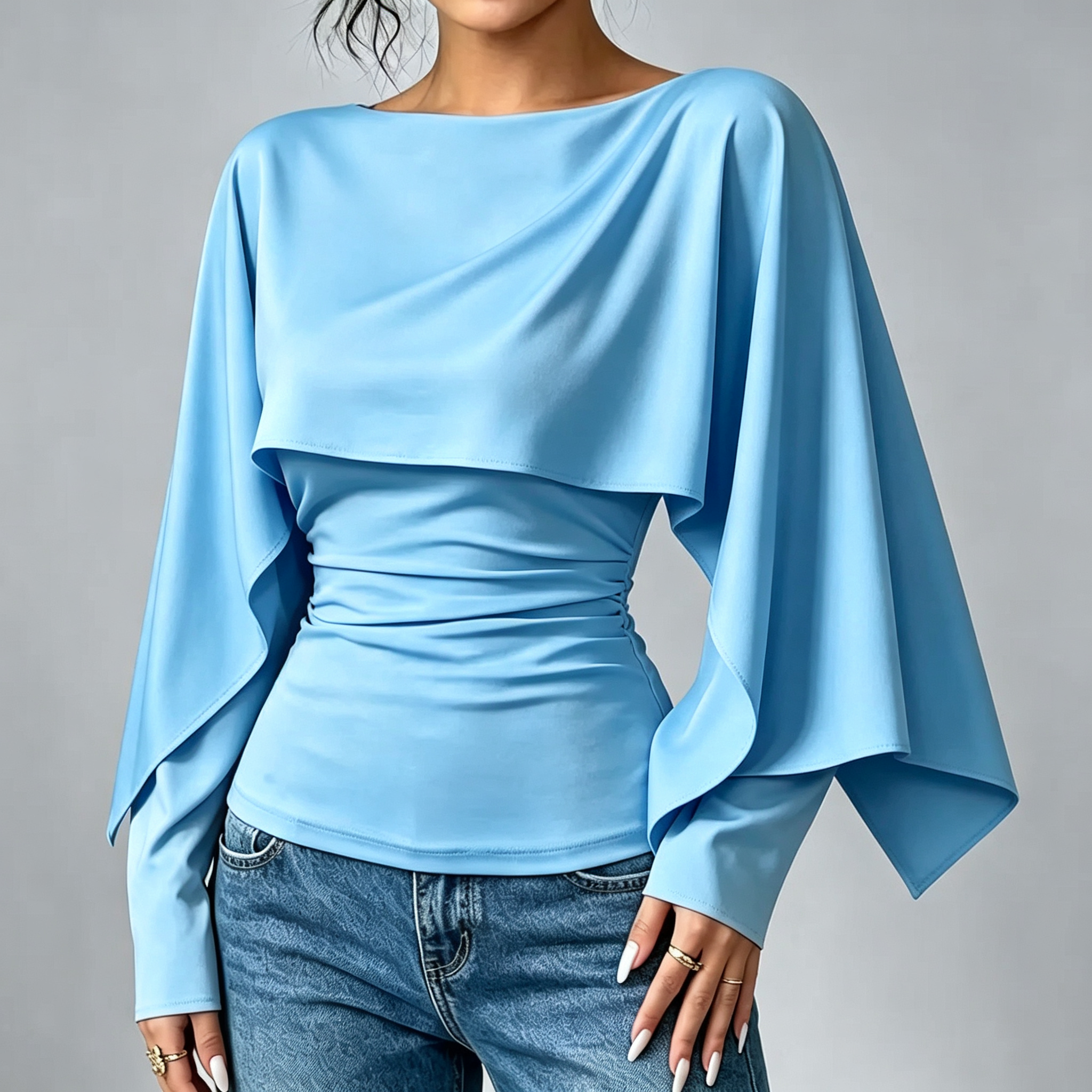 🔥Women's Asymmetric Cape Neck Ruched Blouse