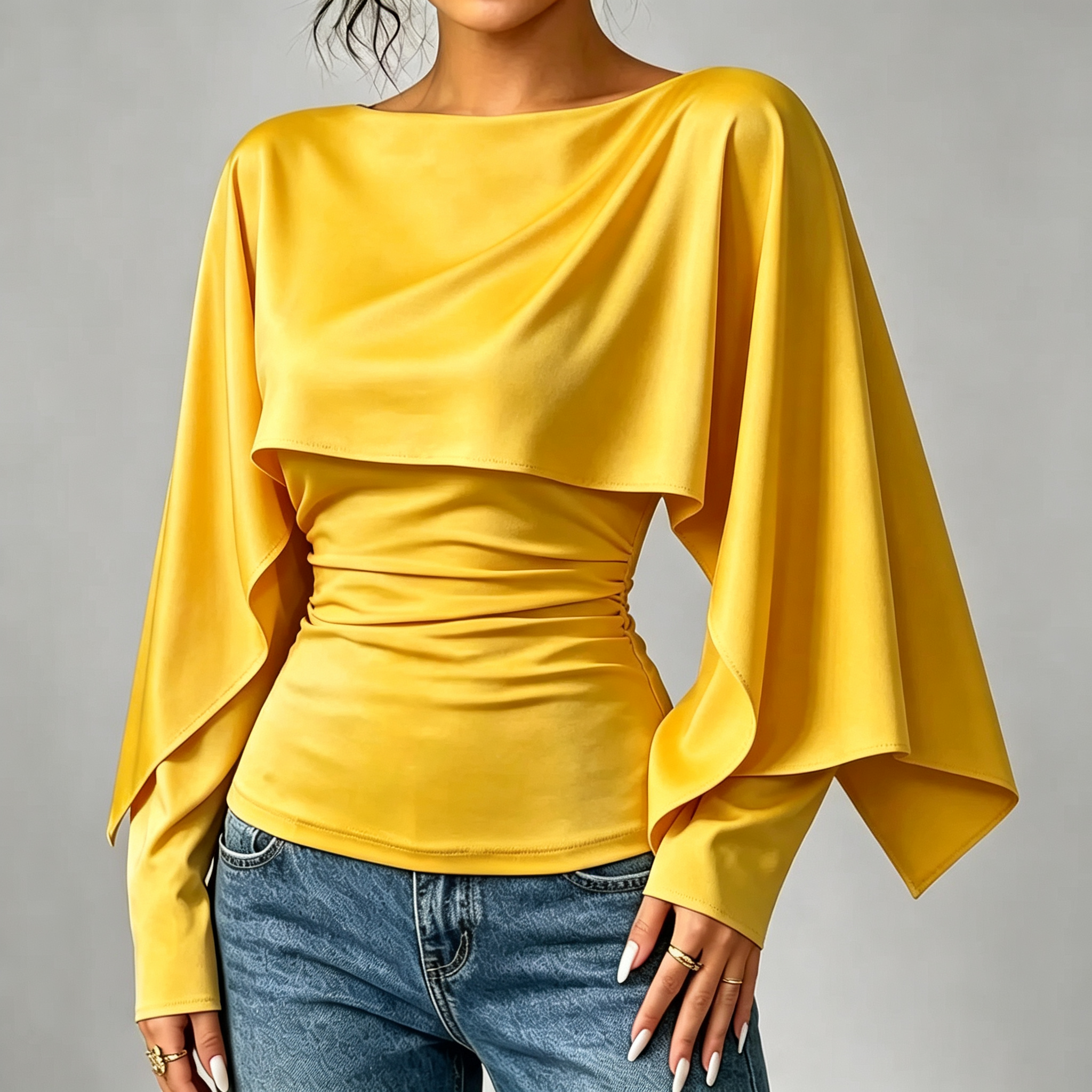 🔥Women's Asymmetric Cape Neck Ruched Blouse