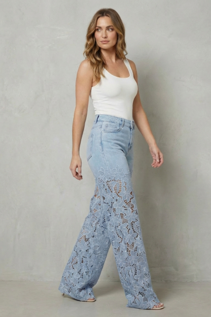 Celestia Bleu Floral Lace Palazzo Jeans